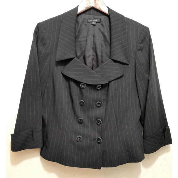 Tahari Womens Double-Breasted Wool Blend Pinstriped Preppy Size 8 Career Blazer - Picture 1 of 4